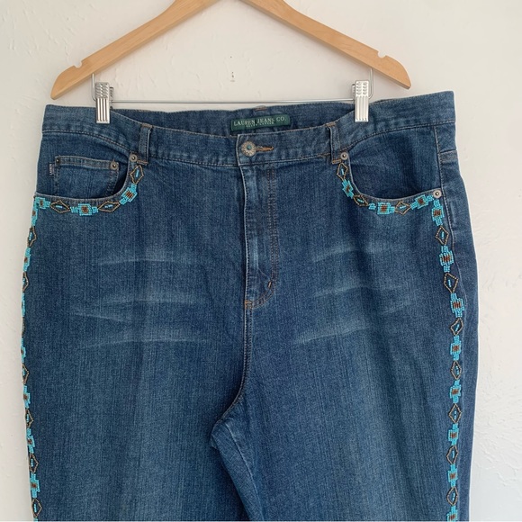 Lauren Ralph Lauren Vintage 90s Beaded Embossed Jeans Western Rodeo Aztec 18W - Picture 2 of 12